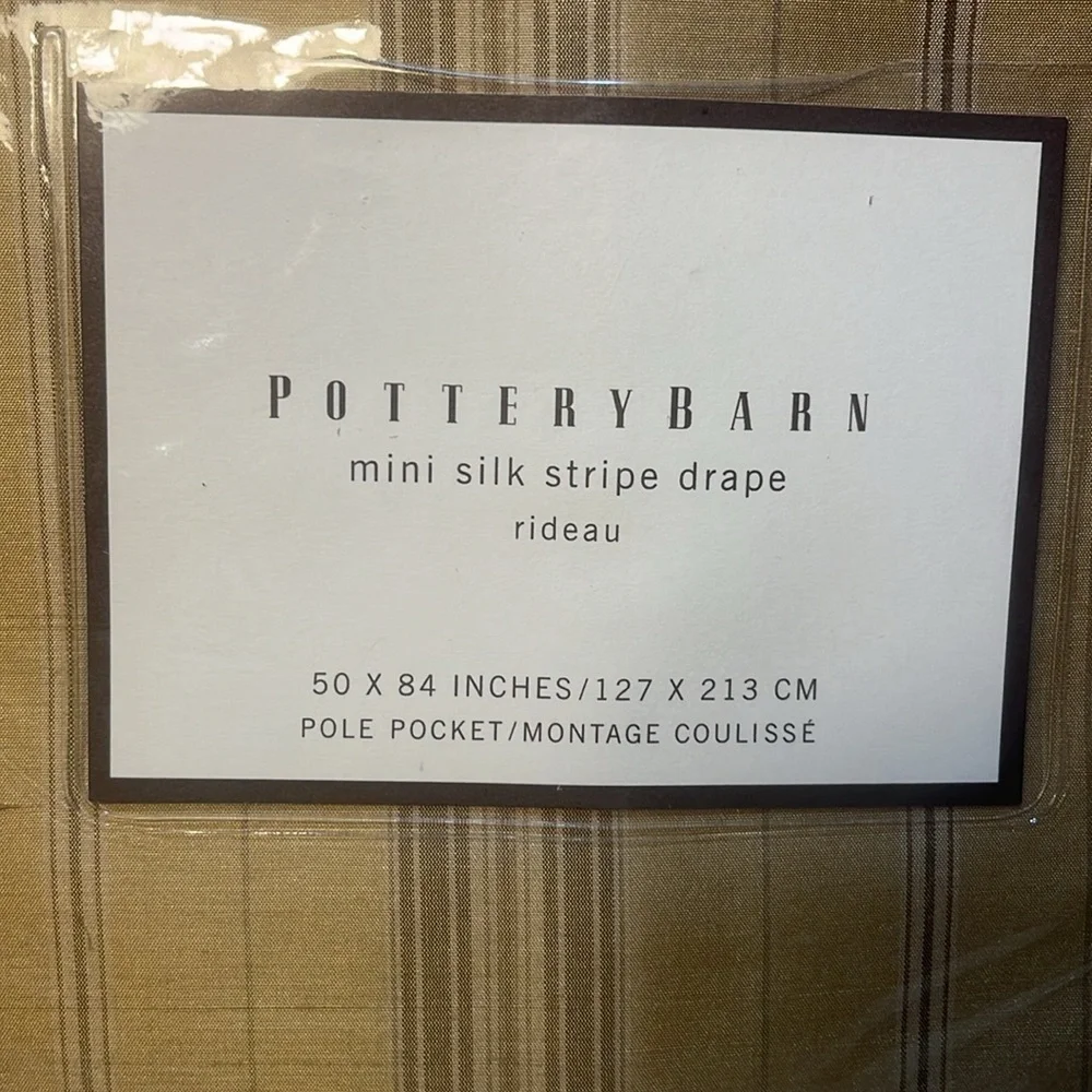 Pottery Barn Silk Drape Rideau Gold and Brown Stripe 60 x 84 New in Package
